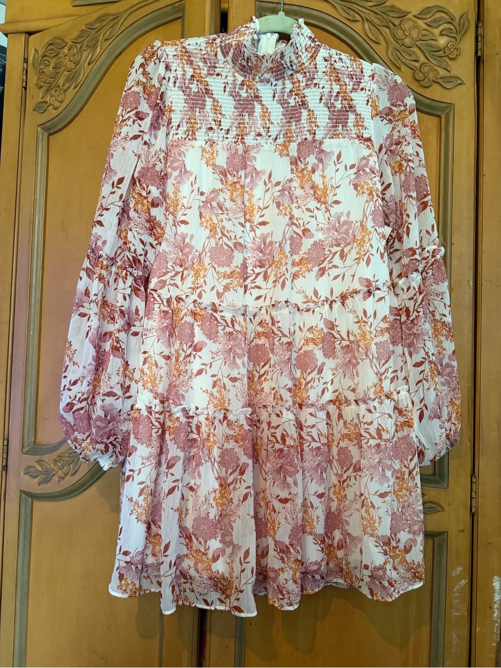 Trixxie Cream and pink/ mauve Long-Sleeve Floral Tiered - Picture 2 of 9